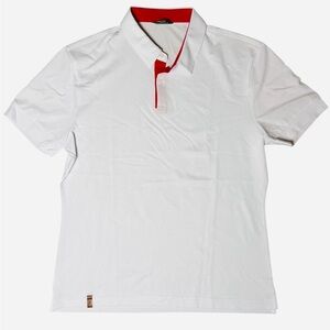 Hockerty Custom White Polo Shirt Red Trim Short Sleeve Men’s Small to Medium